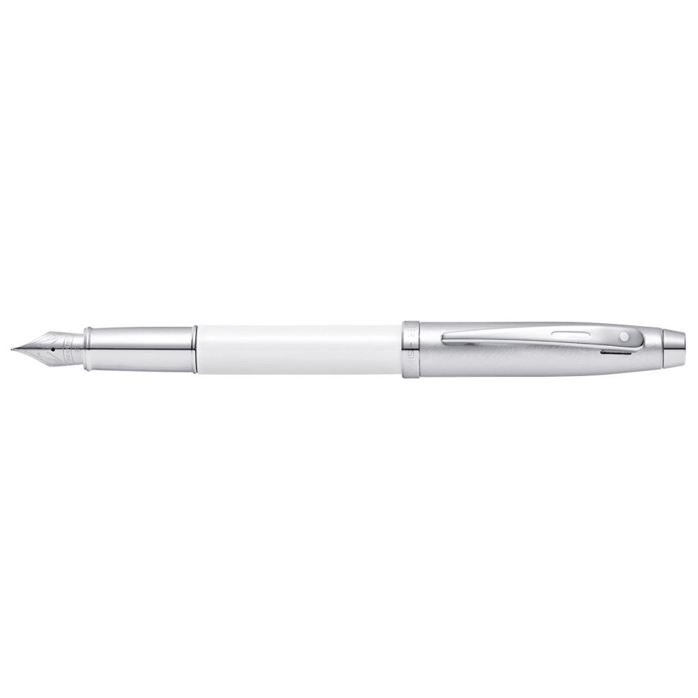 Sheaffer 100 Chrome HS Med Nib Lacquer Fountain Pen (White)
