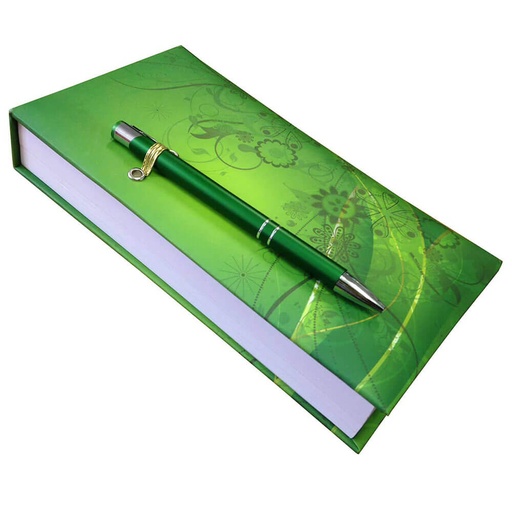 [BS1IWUU01] Green Pattern Notepad with Pen