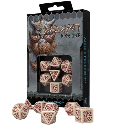 [LP1RXQD01] Q Workshop Dwarven Beige & Burgundy Dice Set of 7