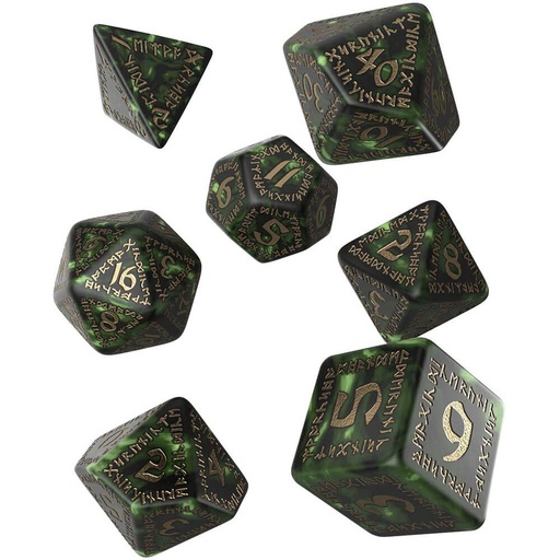 [LP1PVLB01] Q Workshop Runic Bottle Green and Gold Dice Set of 7
