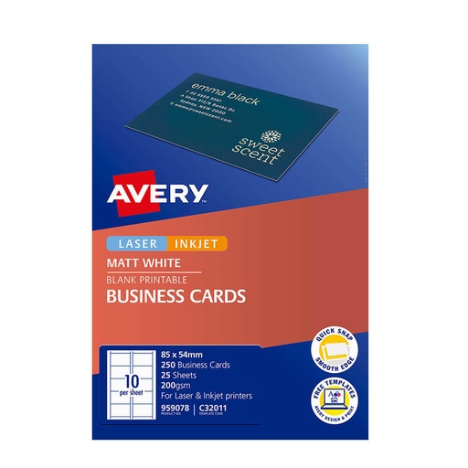 [WS1MTMM01] Avery Business Cards A4 (25pk)