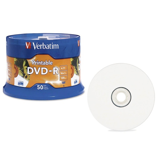 [WS1QMYY01] Verbatim Inkjet Printable DVD-R White 50pk (4.7GB)