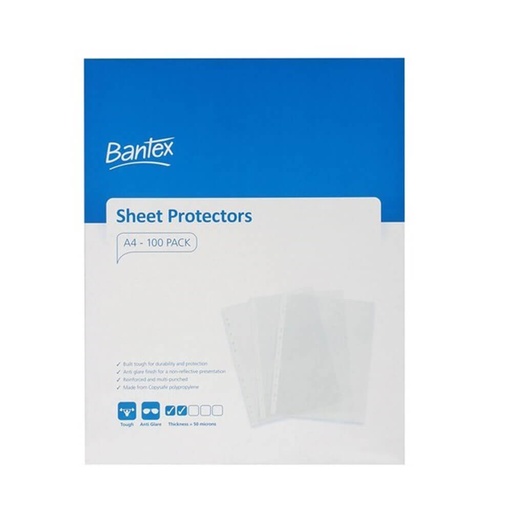 [WS1VRCI01] Bantex Tough Sheet Pocket Protectors 50 Micron A4 (100pk)