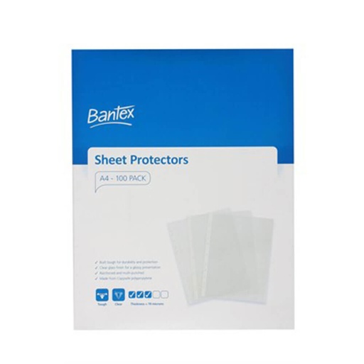 [WS1CSAL01] Bantex Tough Sheet Protectors 70 Micron Clear A4 (100pk)