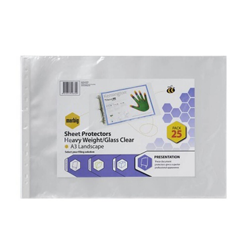 [WS1JTTQ01] Marbig Landscape Sheet Protectors Ultra Clear A3 (25pk)