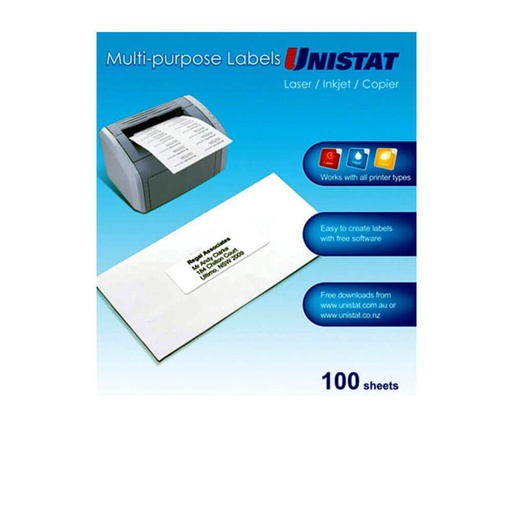 [WS1UKBY01] Unistat Laser/Inkjet/Copier Backslit Label 100pk (1/sheet)