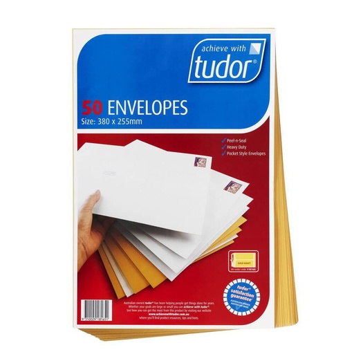 [WS1BNSZ01] Tudor Kraft Recycled Peel & Seal Envelope 380x255mm (50pk)