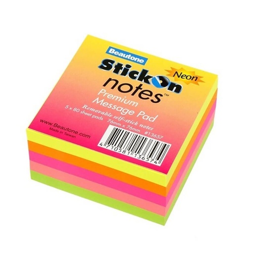 [WS1FVON01] Beautone Stick On Cube Notes Neon Colors (76x76mm)