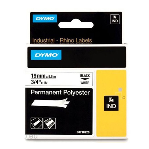 [WS1PHCC01] Dymo Rhino Permanent Polyester Black on White (19mmx5.5m)