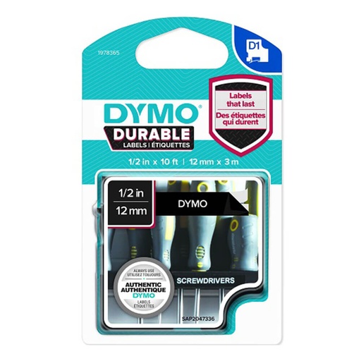 [WS1MPDW01] Dymo D1 Durable Label White on Black (12mmx3m)