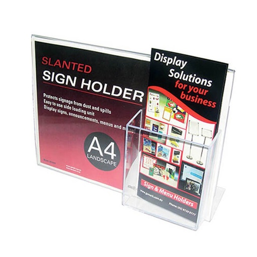 [WS1OMUH01] Deflecto Landscape Sign Holder A4 with Brochure Pocket DL