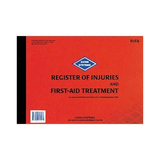 [WS1JRVZ01] Zions Register of Injuries & First Aid Treatment Book (RIFA)