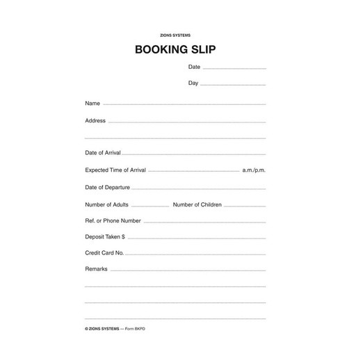 [WS1AUNA01] Zions Booking In Slips Pad