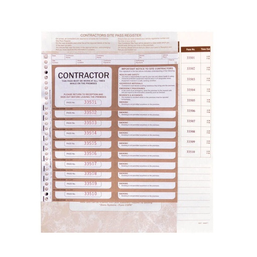 [WS1CKZW01] Zions Contractors Visitor Pass Site Pass (100 slips)