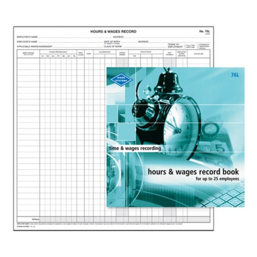 [WS1YDUC01] Zions Hours and Wages Record Book (76 Lines)