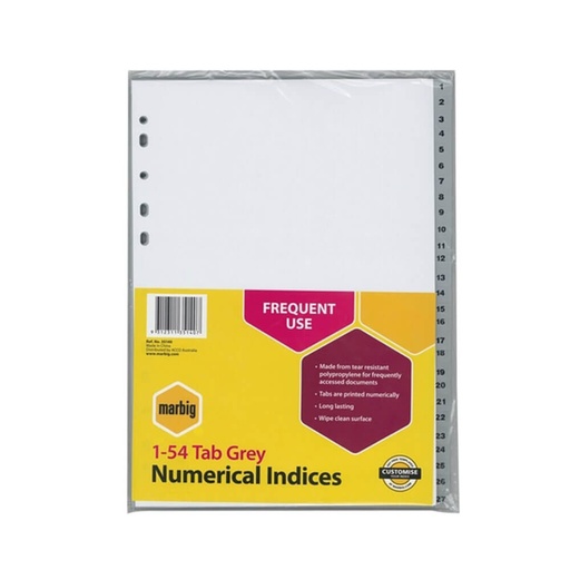 [WS1NOIW01] Marbig Polyprop Dividers Grey A4 (1-54 Tab)