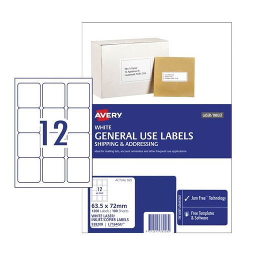 [WS1NYLO01] Avery Copier/Laser Label 100pk 5x72mm (12/sheet)