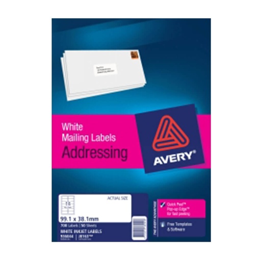 [WS1LPHQ01] Avery Quick Peel Inkjet Address Label 99.1x38.1mm (50pk)