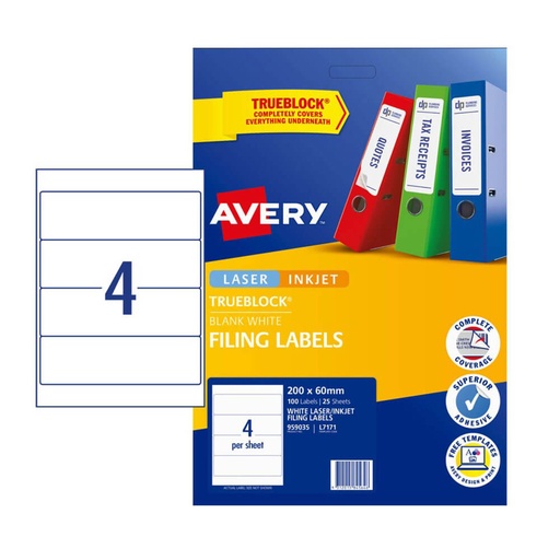 [WS1OURZ01] Avery Lever Arch Laser Label 25pk (4/sheet)