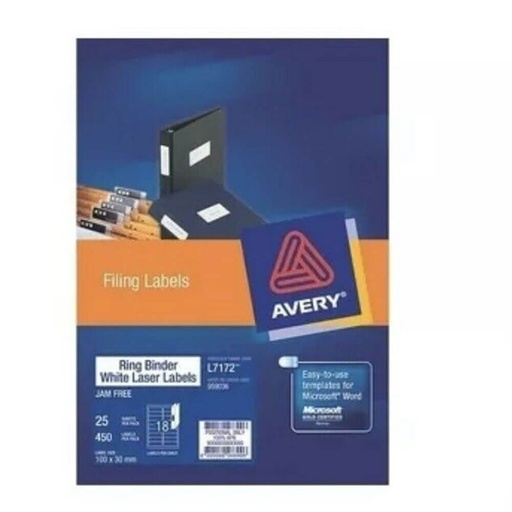 [WS1HVRI01] Avery Ring Binder Laser Label 100x30mm 25pk (18/sheet)