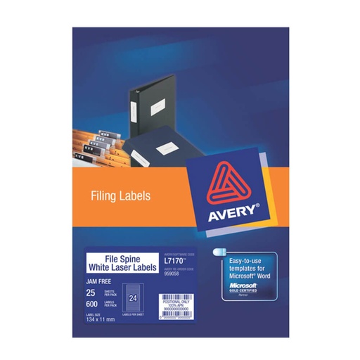 [WS1IAXO01] Avery File Spine Laser Label 134x11mm 25pk (24/sheet)