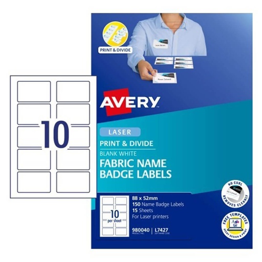 [WS1IUQU01] Avery Events & Branding Fabric Name Badge 15pk (10/sheet)