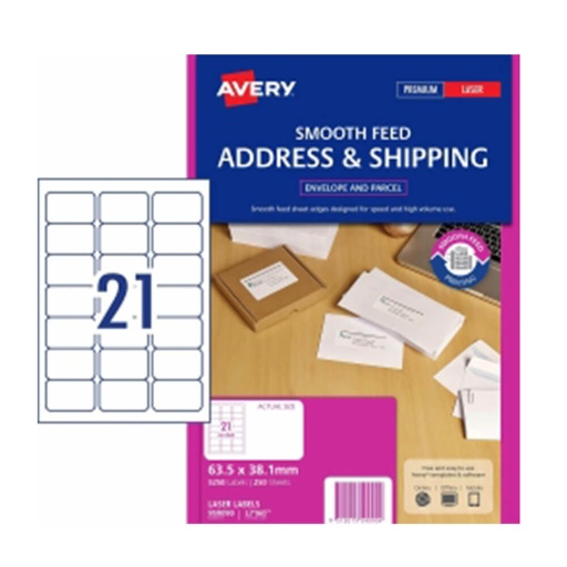 [WS1UFDT01] Avery Smooth Feed Address Label 250pk (21/sheet)