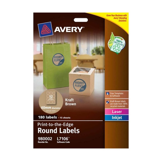 [WS1WSPF01] Avery Kraft Round Label Brown 15pk (12/sheet)