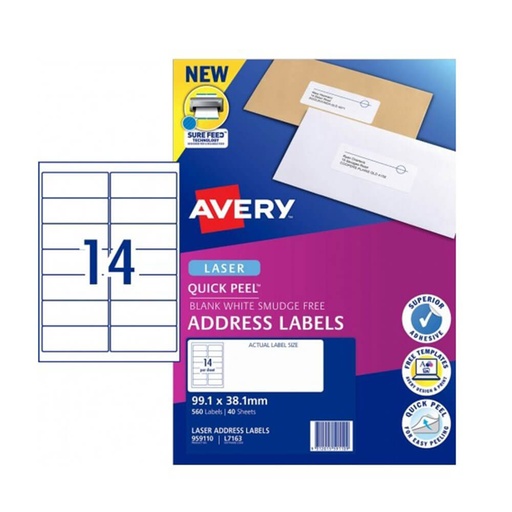 [WS1GVVC01] Avery Quick Peel Laser Address Label 40pk (14/sheet)