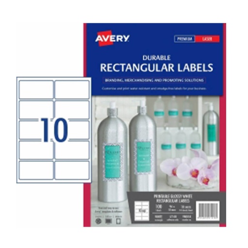 [WS1VLQZ01] Avery Durable Rectangle Glossy Labels White 10pk (10/sheet)