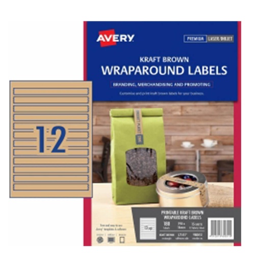 [WS1SCRU01] Avery Wraparound Labels Kraft Brown 190x16mm 15pk (12/sheet)