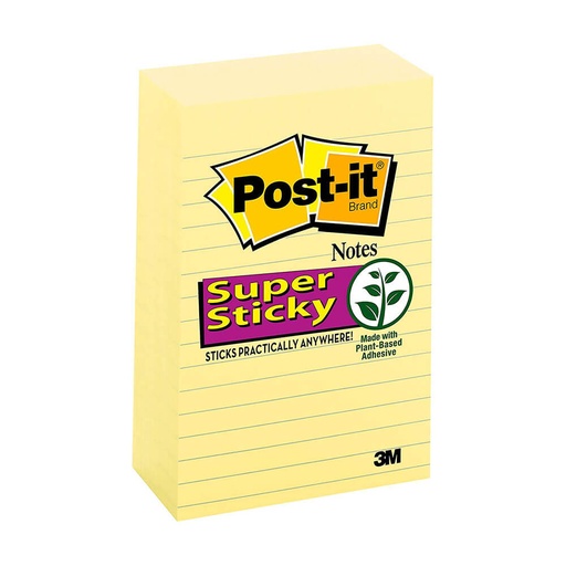 [WS1FHSQ01] Post-it Lined Super Sticky Notes Canary Yellow 101x152mm 5pk