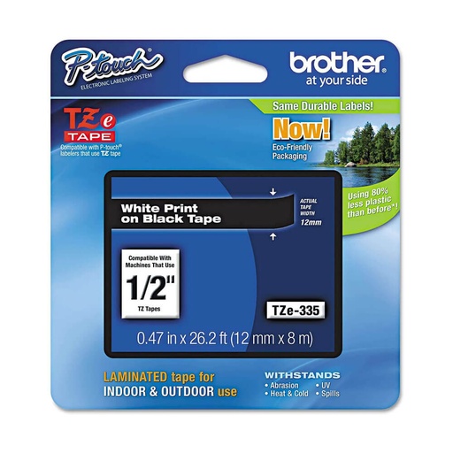 [WS1HHCJ01] Brother P-touch Tape Label White on Black (12mmx8m)