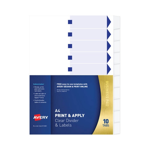 [WS1HKPH01] Avery Punched Indexmaker Dividers 10 Tab Extra Wide (A4)