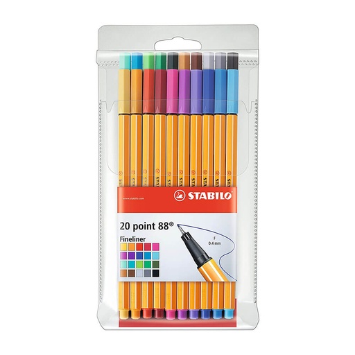 [WS1CBBJ01] Stabilo Fibre Pen 0.4mm Tip Point Assorted (20pk)