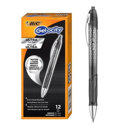 [WS1LNQQ01] Bic Gelocity Gel Pen 0.7mm Medium Point Black (12pk)