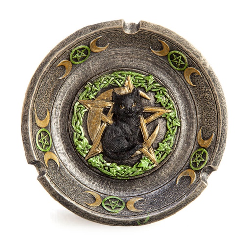[MI21TQR01] Black Cat Pentacle Moons Incense Burner & Ashtray