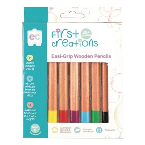 [WS2CLIG01] EC First Creations Easi-Grip Wooden Pencils 6pk (Assorted)