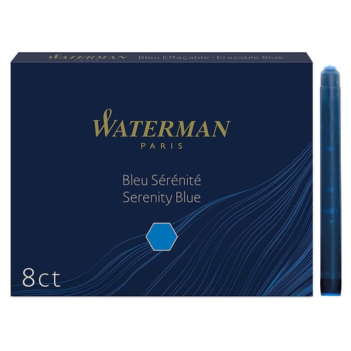 [WS2JKBP01] Waterman Fountain Pen Ink Cartridges 8pk (Serenity Blue)
