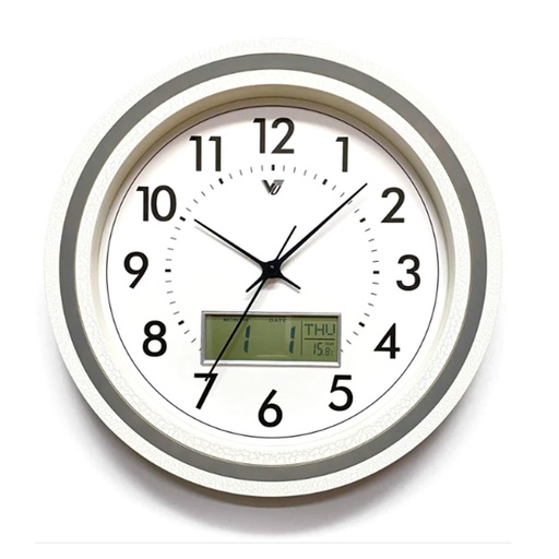 [VD1NWDV01] Analog w/ Digital Calendar & Temperature Wall Clock (White)