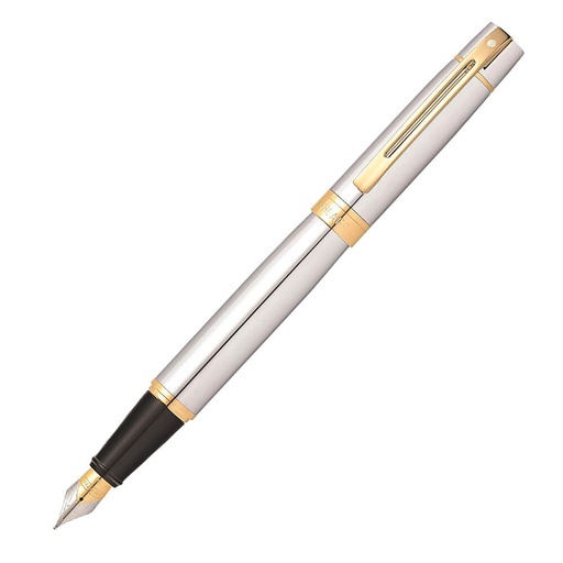[BM2SAGS01] Sheaffer 300 Chrome Fine Fountain Pen w/ Gold Trim