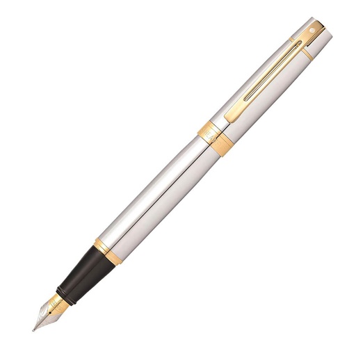 [BM2XBWI01] Sheaffer 300 Chrome Cap Fine Fountain Pen w/ Gold Trim