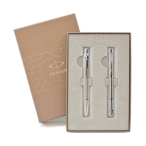 [WS4RYLN01] Parker IM RB & BP Stainless Steel Chrome Trim Pen Set