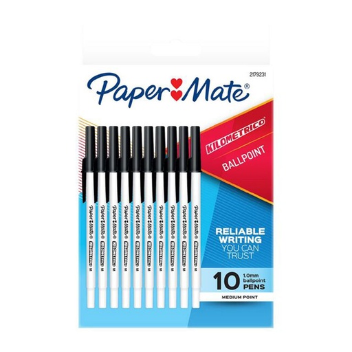 [WS4GWGA01] Papermate Kilometrico Medium Ballpoint Pen 10pcs (Black)
