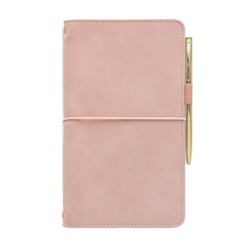 [DC3HEEQ01] Vegan Suede Dusty Blush Folio with Pen and Cheetah Print