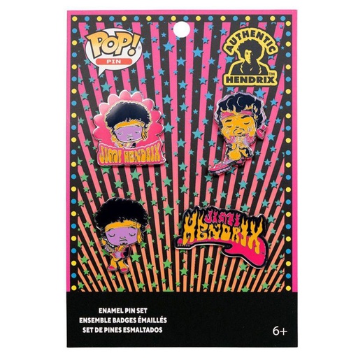 [IC14KKQW01] Jimi Hendrix Flaming Guitars Enamel Pin 4-Pack