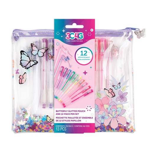 [RP1AJQK01] 3C4G Butterfly Glitter Pouch and Pen Set