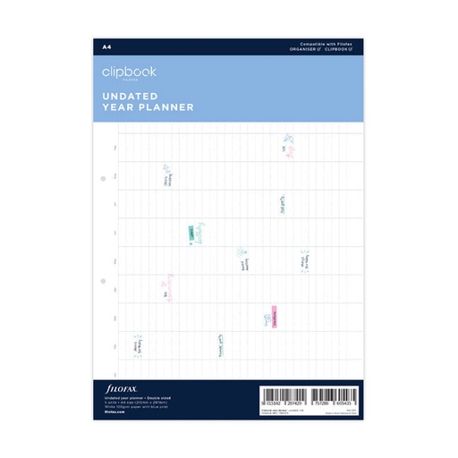 [BM3RLDE01] Filofax A4 Clipbook Year Planner Refill 5pk