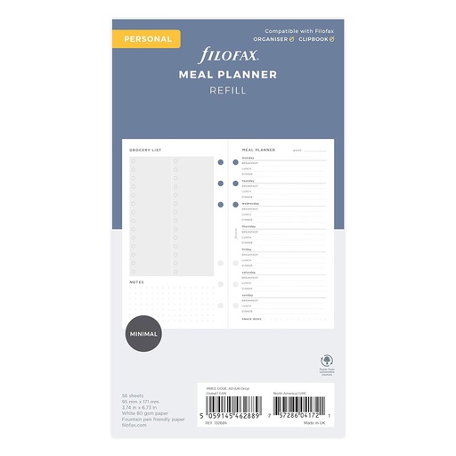 [BM3MJOD01] Filofax Personal Meal Planner Refill 56pc