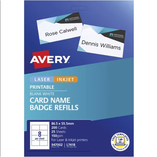 [DS1LAUU01] Avery L7418 Badge Refill 8Up 25pk
